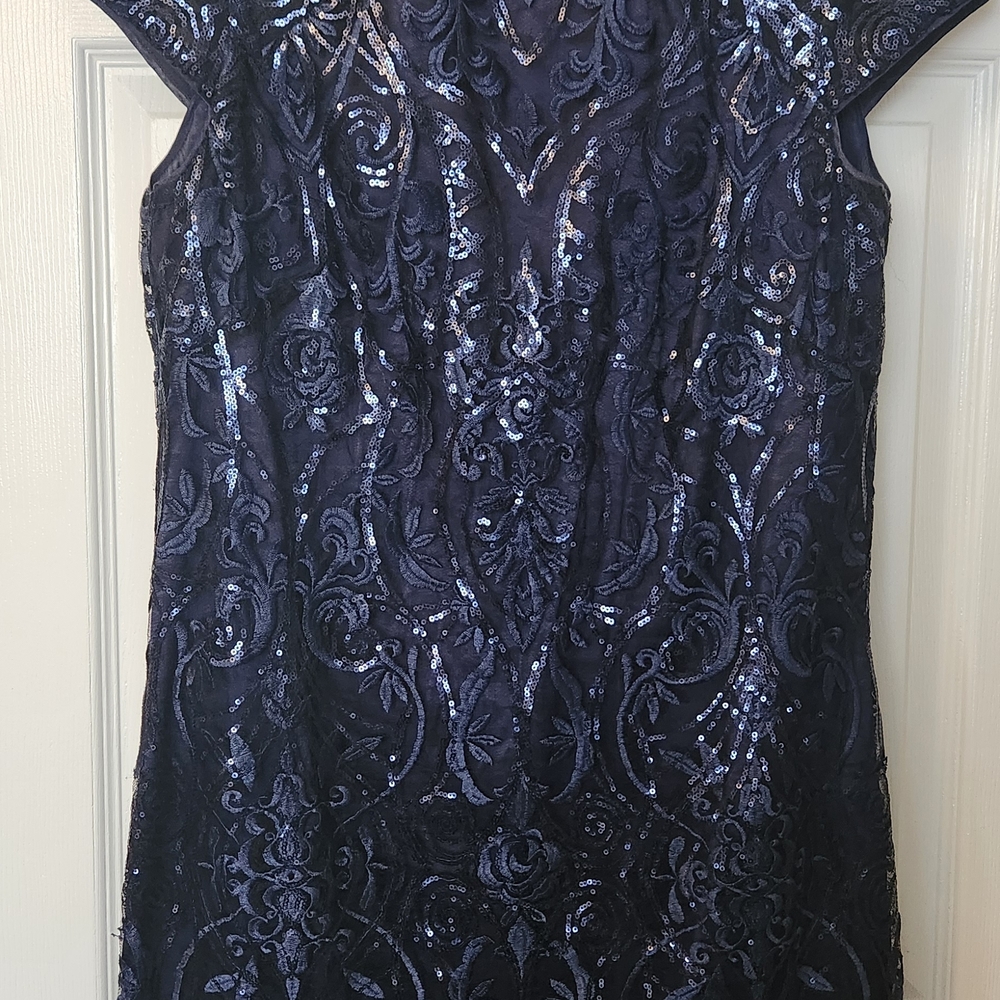 Vince Camuto Navy Embellished Sequin Midi Dress